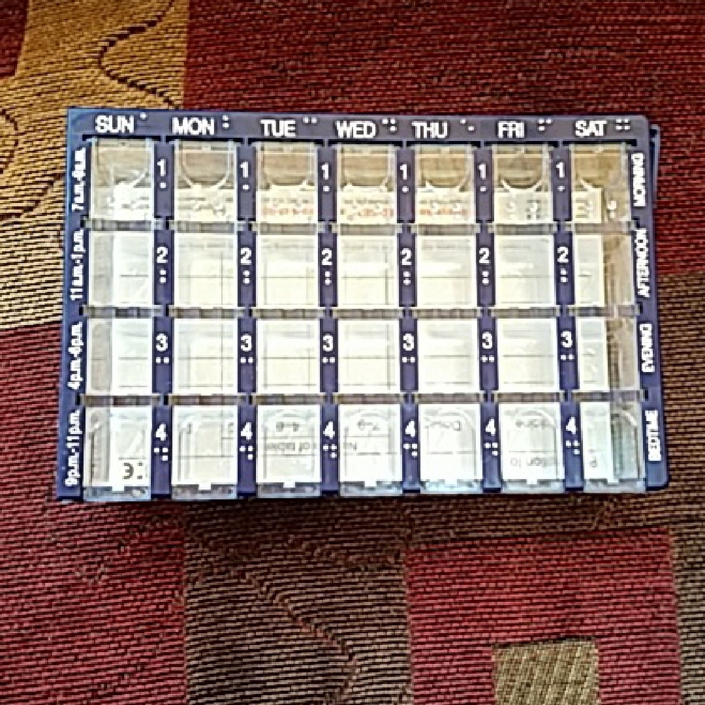 Weekly Pill Organizer with Blue Lid